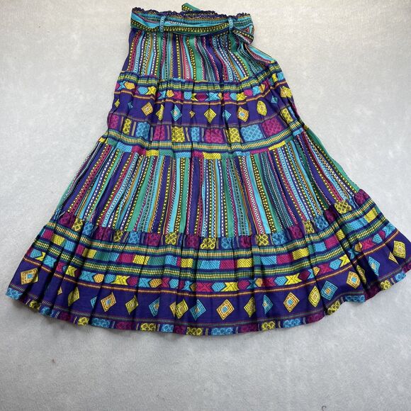 SK Wear Multicolor Pleated Maxi Skirt Boho Belt Size 8 Vintage 90s - Picture 3 of 9